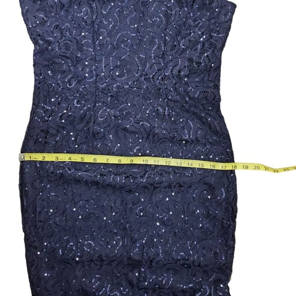 NEW MARINA Sequin Lace Gown Dress Sz 6 Navy Blue Sleeveless Sheath Keyhole Back - Picture 16 of 16